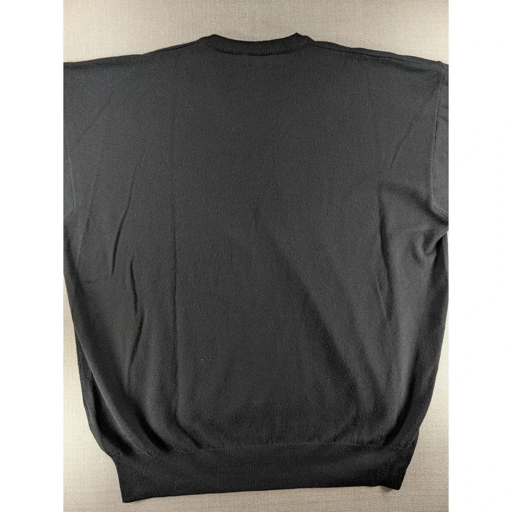 Burberry Golf Pine Valley Men Large Black Extra Fine Merino Wool V-Neck Sweater